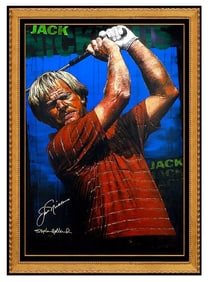 Stephen Holland Jack Nicklaus Golf Embellished Giclee on Canvas Signed Art