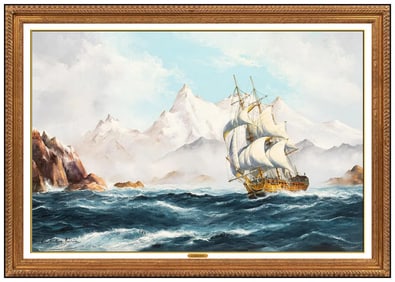 John Bentham Dinsdale Sailboat Clipper Ship Oil Painting on Canvas Signed