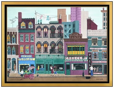 Joan Landis Cityscape Acrylic Painting on Board Signed Framed Original Art