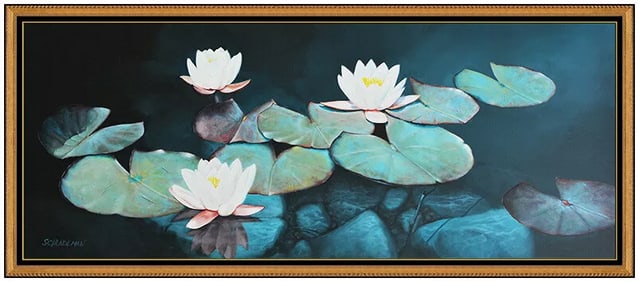 Carl Schlademan Floral Landscape Oil Painting on Canvas Signed Large Art