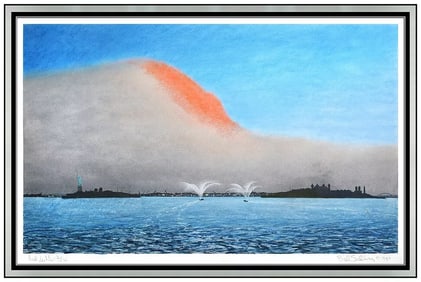 Billy Sullivan Landscape Ink Pastel Painting Signed Large Framed Artwork