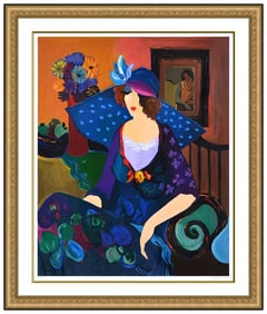 Itzchak Tarkay Maria Female Cafe Color Serigraph Signed Framed Artwork