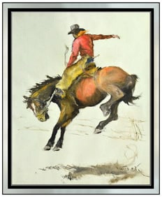 Pal Fried Cowboy Rodeo Horse Painting on Canvas Signed Western Original