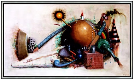 Jerry McLaughlin Large Modern Industrial Oil Painting on Board Signed