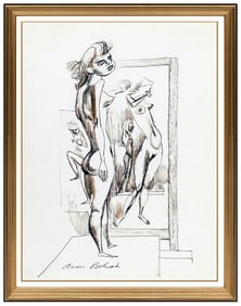 Aaron Bohrod Female Portrait Drawing Signed Framed Figurative Artwork