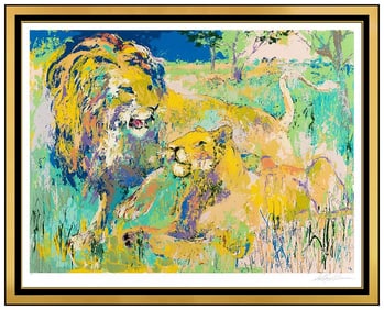 Leroy Neiman Lion Couple Big Cat Wildlife Color Serigraph Hand Signed Art