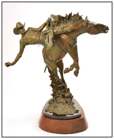 Greg Kelsey My Own Bucking Business Western Bronze Sculpture Cowboy Horse