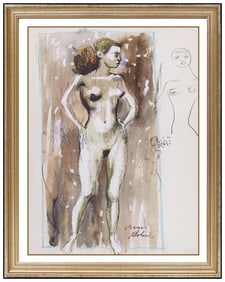Aaron Bohrod Nude Female Portrait Watercolor Painting Signed Framed Artwork