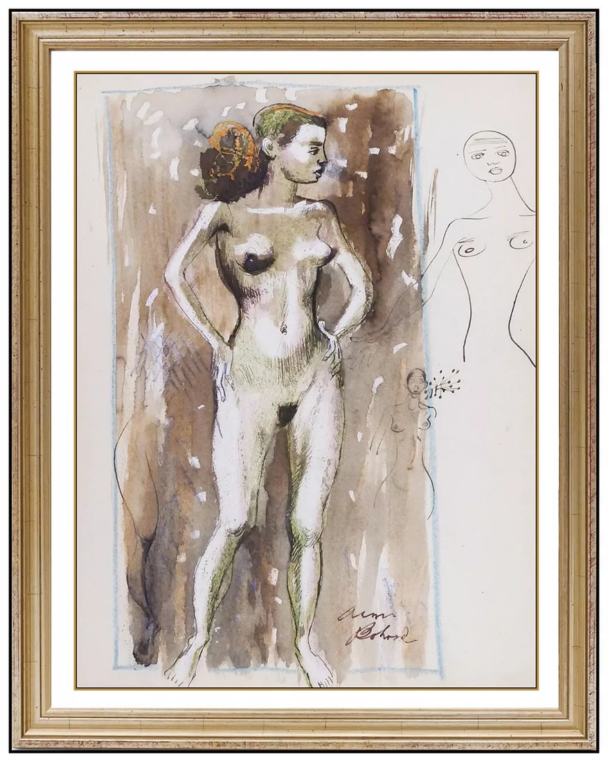 Aaron Bohrod Nude Female Portrait Watercolor Painting Signed Framed Artwork: This lot includes:Gallery COA & free domestic shipping (*insurance and international shipping for an additional charge)Artist: Aaron BohrodTitle: InspiringMedium: WatercolorSize: 11" x 8.5"Framed: 18.