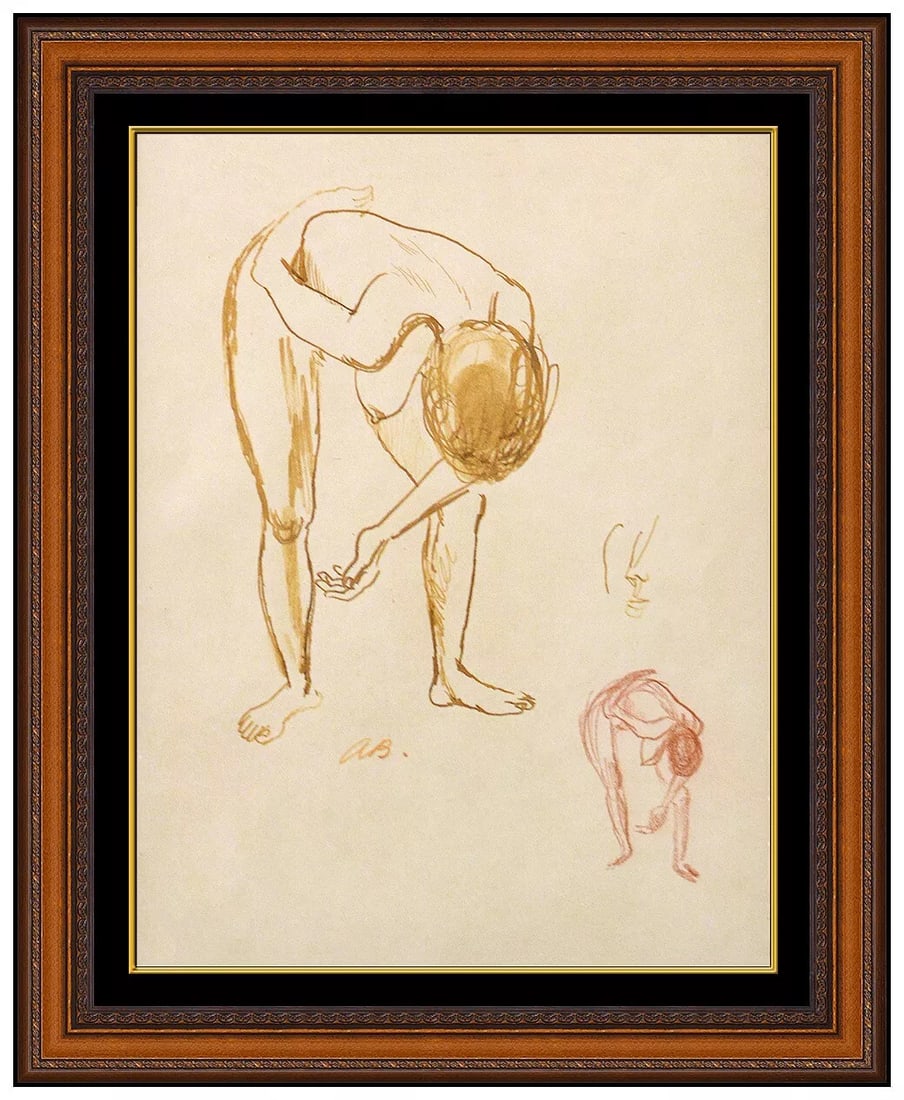 Aaron Bohrod Female Figurative Color Ink Drawing Signed Framed Original Art: This lot includes:Gallery COA & free domestic shipping (*insurance and international shipping for an additional charge)Artist: Aaron BohrodTitle: Study of FlexibilityMedium: Ink DrawingSize: 10 &frac1