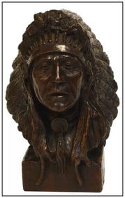 Charles Beil Weasel Feather Native American Bronze Sculpture Signed Artwork