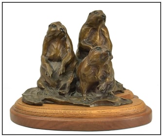 Veryl Goodnight Curious Trio Full Round Bronze Sculpture Signed Original Art
