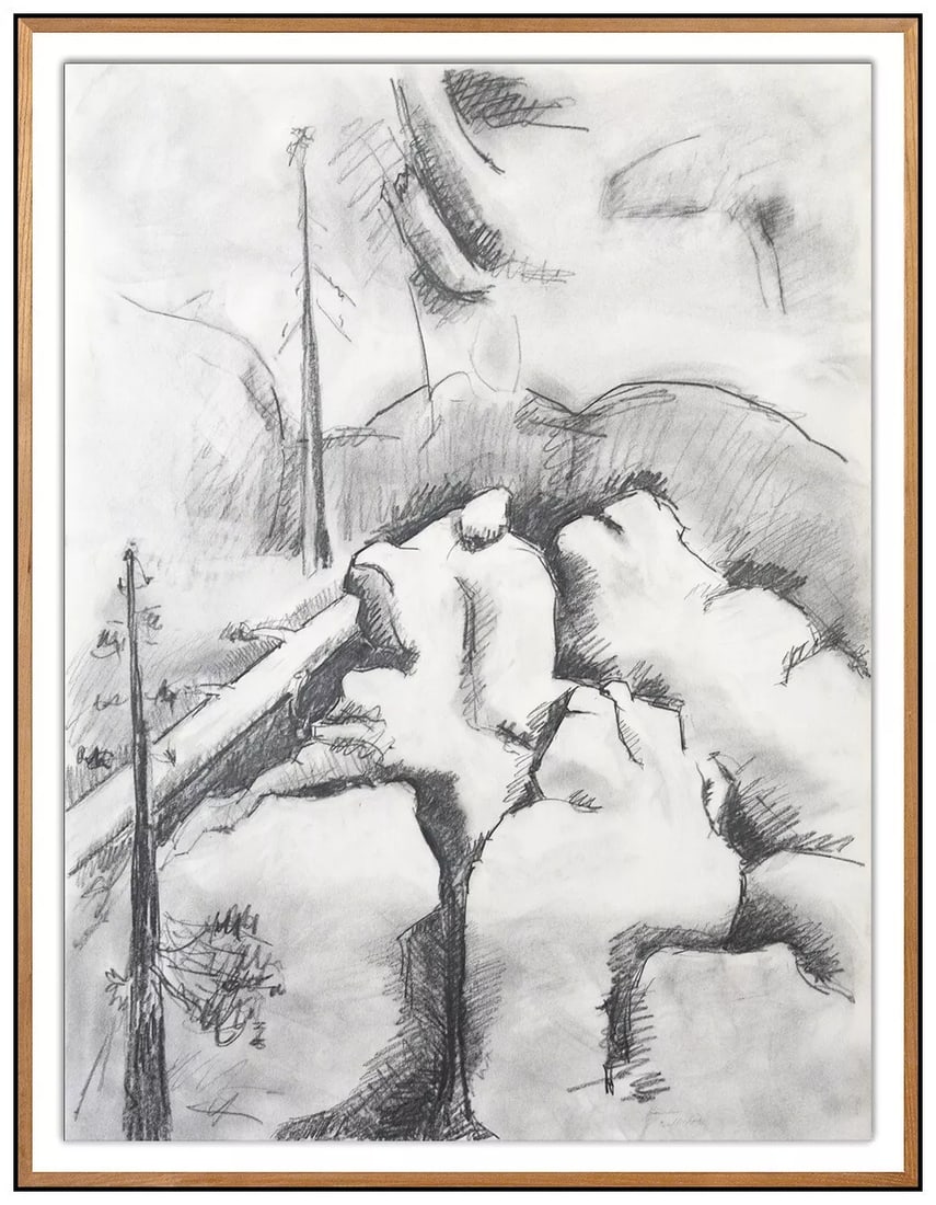 David Hare Mountain Landscape Painting on Canvas Signed Large Framed Rare Art: This lot includes:Gallery COA & free domestic shipping (*insurance and international shipping for an additional charge)Artist: David HareTitle: RocksMedium: Mixed Media painting on paperSize: 30&rdquo