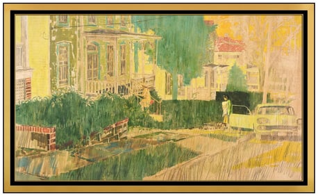 Joe Bowler Cityscape Landscape Ink Gouache Painting Signed Framed Original