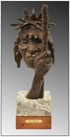 Richard V Greeves Big Knife Native American Bust Bronze Sculpture Signed Art