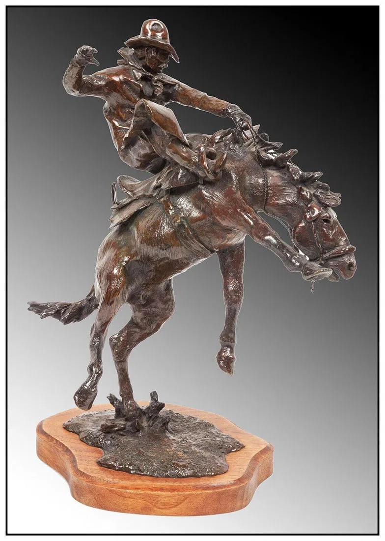 Daro Flood Signed Blind Buck Cowboy Bronze Sculpture Western Original Artwork (1 of 4)