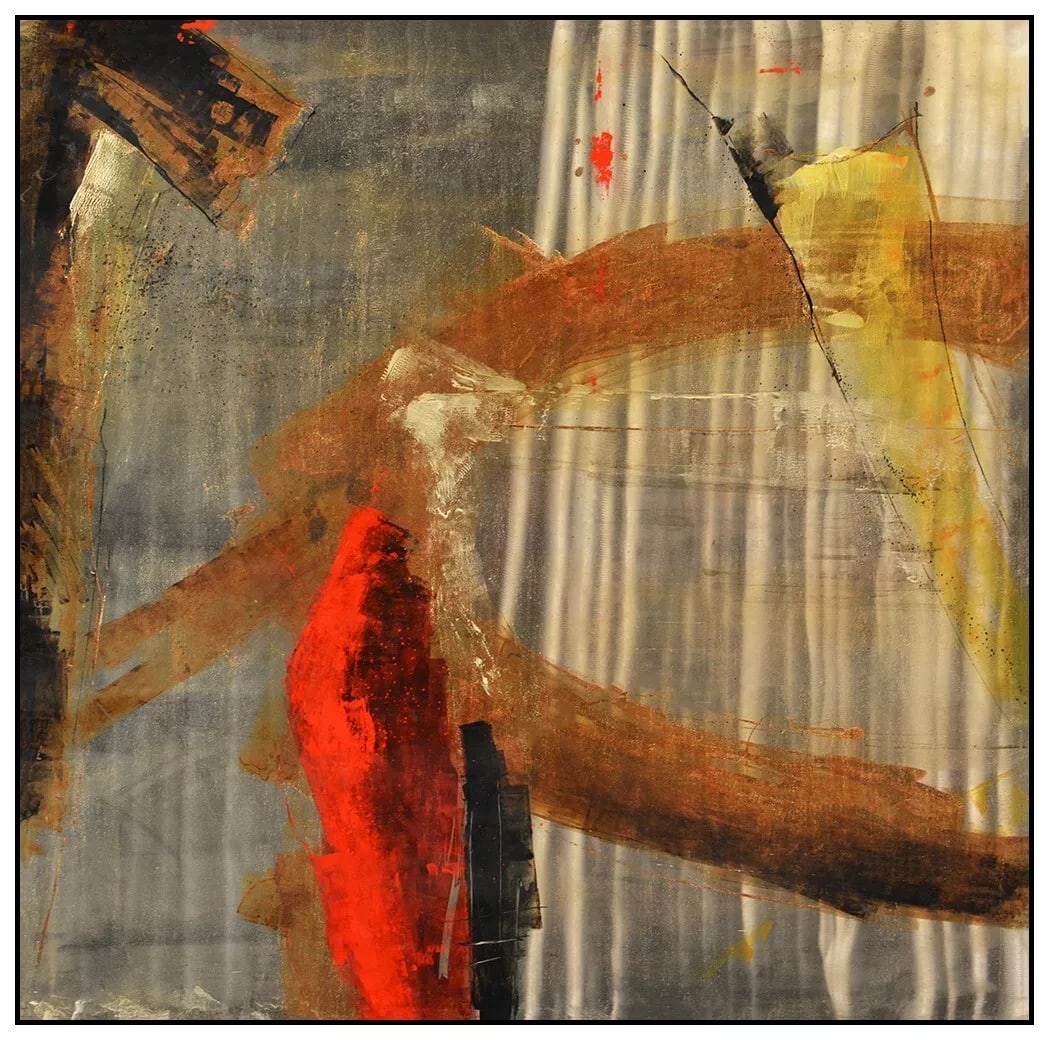 Dennis Carney Abstract Painting on Curved Metal Signed Framed Art (1 of 4)