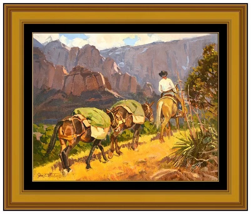 Jim C Norton Original Oil Painting on Canvas Signed Western Horse Cowboy Framed (1 of 5)