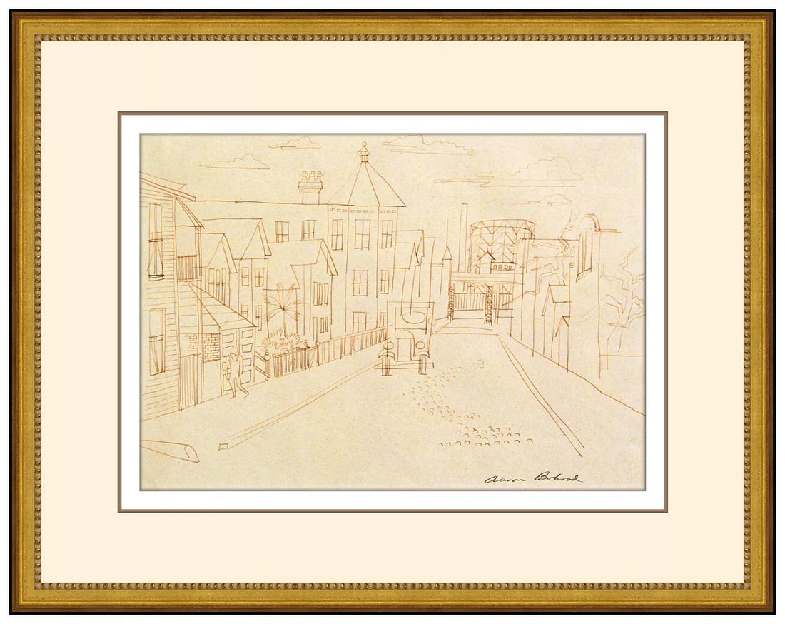 Aaron Bohrod Original Color Ink Drawing Signed Chicago Cityscape Signed Framed: This lot includes:Gallery COA & free domestic shipping (*insurance and international shipping for an additional charge)Artist: Aaron BohrodTitle: The Windy City Medium: Ink Drawing Size: 7 ½&rd
