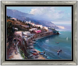 Claudio Simonetti Original Oil Painting on Canvas Mediterranean Seascape Signed Artwork
