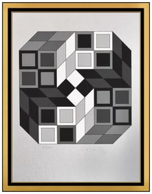 Victor Vasarely Original Hand-Signed Screenprint Micro Cosmos Modern Framed Artwork