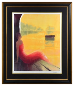 Emile Bellet D'or Et De Rêve Color Seriolithograph Framed Floral Portrait Art