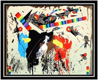 Georges Dussau Large Abstract Embossed Etching Color Signed Framed Artwork