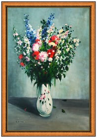 Gaston Sebire Large Original Oil Painting on Canvas Floral Still Life Signed Artwork