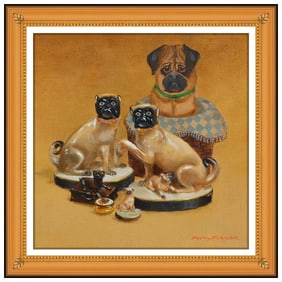 Henry Koehler Original Oil Painting on Canvas Board Dog Scene Signed Framed Artwork