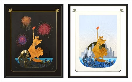 Erte Statue of Liberty Suite 2 Embossed Color Serigraph Large Hand-Signed Framed Artwork