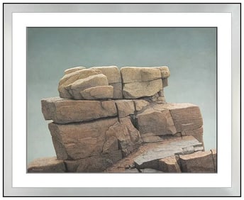 Phil Schirmer Original Egg Tempera Painting on Board Rock Landscape Signed Artwork