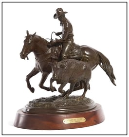 Keith Christie Wrapping It Up Bronze Sculpture Western Horse Cowboy Signed Artwork
