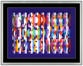 Yaacov Agam Large Original Soir Optical Art Print Hand-Signed Framed Abstract Artwork