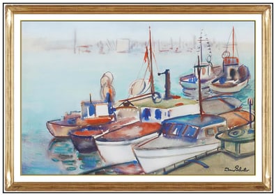 Donna Schuster Original Watercolor Painting Boat Scene Signed Nautical Framed Artwork