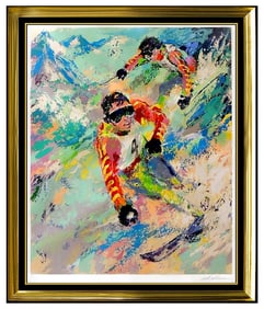 Leroy Neiman Skiing Twins Large Color Serigraph Hand-Signed Framed Artwork