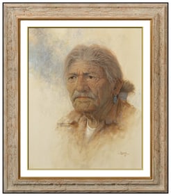 Jim Abeita Original Painting on Canvas Native American Portrait Signed Framed Artwork