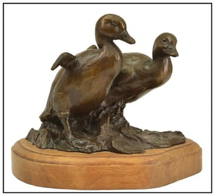 Veryl Goodnight The Goslings Full Round Bronze Sculpture Signed Artwork