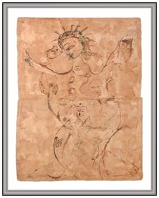 Jamali Large Pigmentation Painting on Cork Figurative Signed Framed Artwork