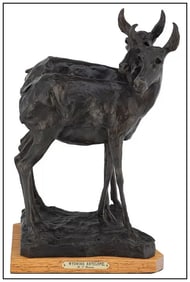 Richard V. Greeves Original Bronze Sculpture Wyoming Antelope Signed Artwork