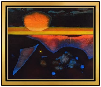 Jorge Damiani Abstract Sunset Seascape Painting on Canvas Signed Framed Artwork