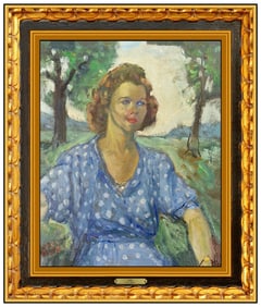 Walter Emerson Baum Original Oil Painting on Board Female Portrait Signed Framed Artwork