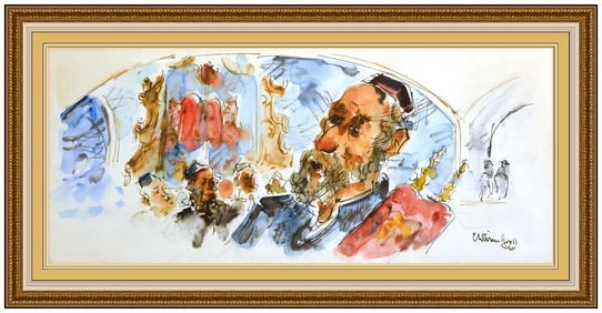 Chaim Gross Original Figurative Watercolor Painting Portrait Signed Framed Artwork