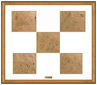 Jules Pascin Original 5 Ink Drawing Illustrations Portraits Signed Framed Artwork