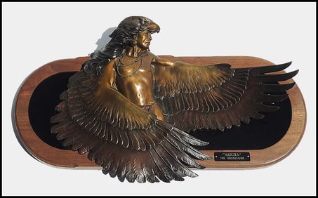 Dan Garrett Large Bronze Sculpture Akicita Messenger Signed Native American Artwork