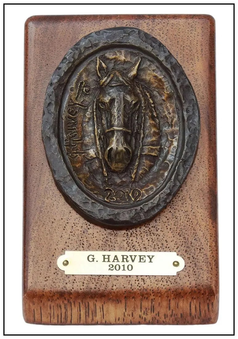 Gerald G Harvey Jones Bronze Sculpture Horse Medallion Signed Western Artwork (1 of 4)