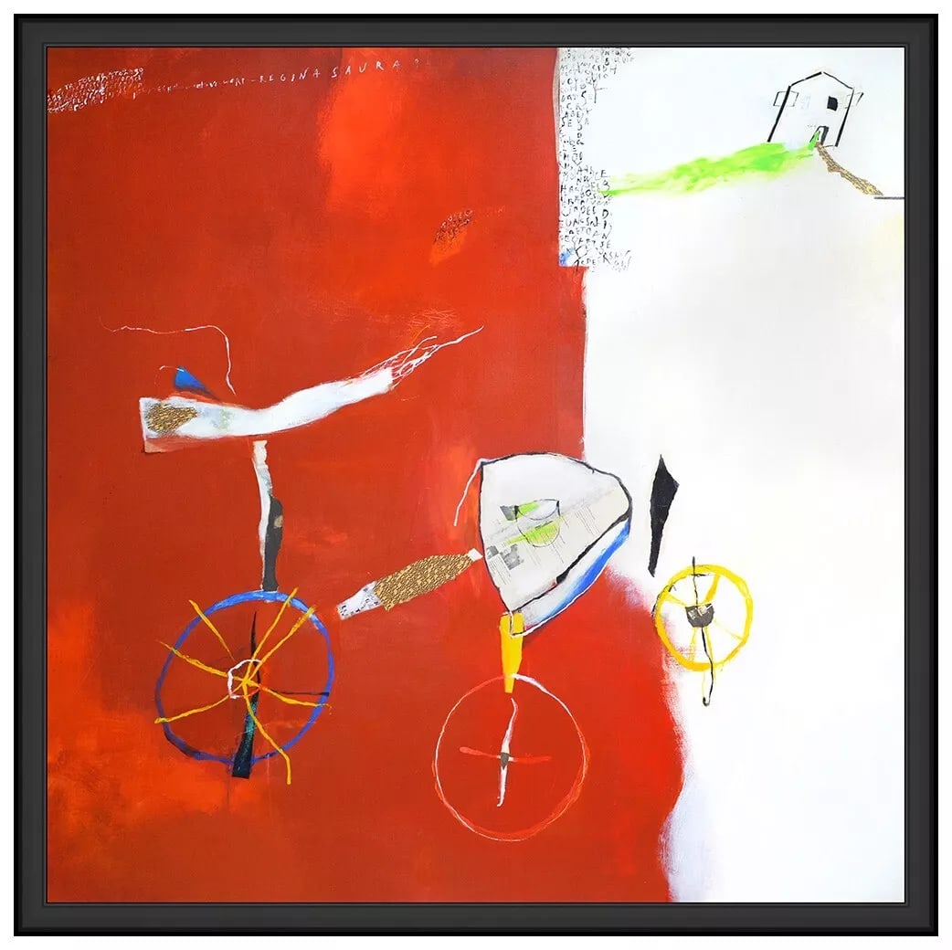 Regina Saura Abstract Painting on Canvas Signed Large Framed Original Artwork: This lot includes:Gallery COA & free domestic shipping (*insurance and international shipping for an additional charge)Artist: Regina SauraTitle: My First Car Medium: Acrylic painting on Canvas Size: