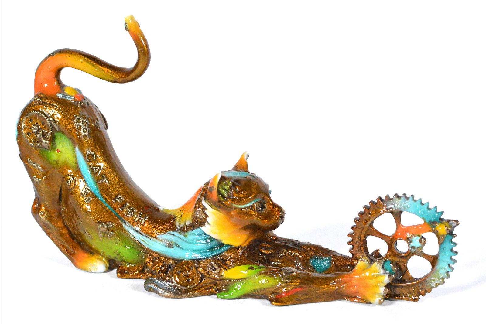 Nano Lopez Catfish Lily Full Round Bronze Sculpture Signed Animal Artwork (1 of 7)