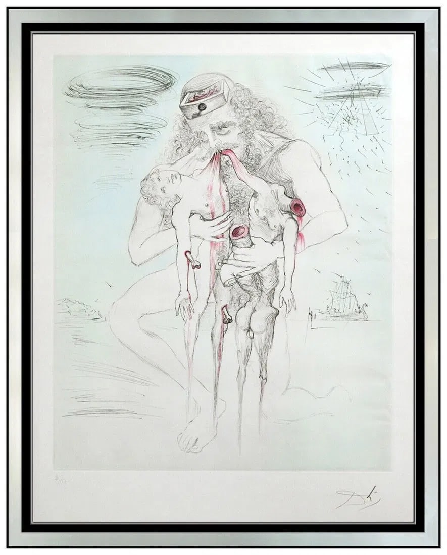 Salvador Dali Saturn Etching Aquatint Hand Signed Surreal Framed Original Artwork (1 of 4)