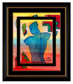 Peter Max Original Watercolor Painting The Bust Pop Art Signed Framed