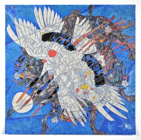 Jiang Tie Feng "Purple Dream" Color Serigraph Framed and Signed Abstract Expressionist Female Art